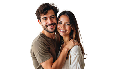 Wall Mural - Portrait of a smiling young couple hugging isolated on white background