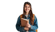 © The Stock Guy - Smiling young student girl with book isolated on transparent background