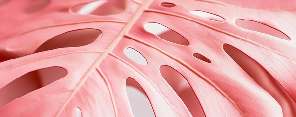 Poster - Close-up of pink monstera leaf with