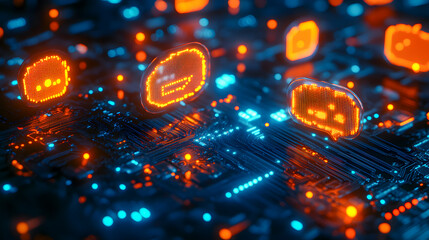 Wall Mural - Glowing Futuristic Computer Circuit Board with Illuminated Intelligence Microchips   Abstract Digital Technology Background with Shimmering Pattern and Concept of Innovation