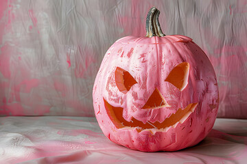 Wall Mural - Pink carved Halloween pumpkin