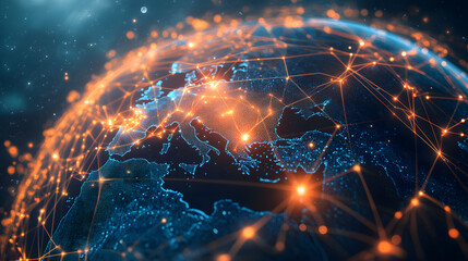 Wall Mural - digital world map planet earth space global globe sky space 5g wireless network ai big data communic