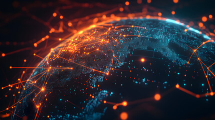 Wall Mural - digital world map planet earth space global globe sky space 5g wireless network ai big data communic