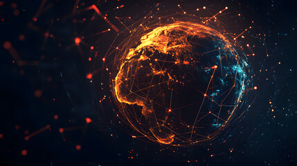Wall Mural - digital world map planet earth space global globe sky space 5g wireless network ai big data communic