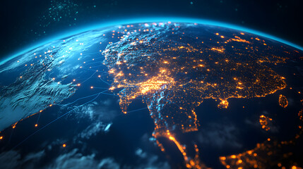 Wall Mural - digital world map planet earth space global globe sky space 5g wireless network ai big data communic