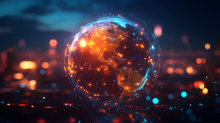 Wall Mural - digital world map planet earth space global globe sky space 5g wireless network ai big data communic