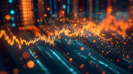 Wall Mural - a blurred background with a blue finance graph and investment bar, showcasing growth and success in 