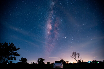 Wall Mural - stars in the sky. blue night panorama, milky way sky on dark background, universe full of stars, neb