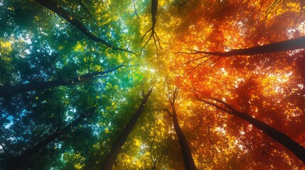 Poster - A tree with leaves of different colors, including yellow, orange, and green