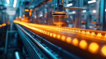Aufkleber - A factory line with a machine that is making something