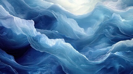 Poster - A blue ocean with white clouds and a white sun in the background