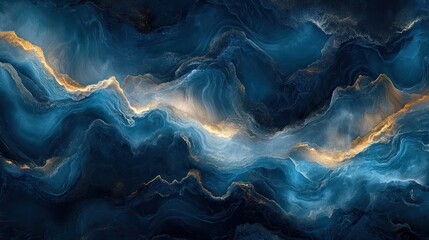 Poster - A blue ocean with gold waves