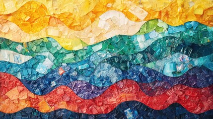 Poster - A colorful mosaic of glass pieces that form a wave