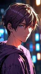 Wall Mural - anime boy in purple casual wear character illustration cartoon design