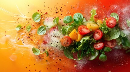 Wall Mural - A colorful salad with a variety of vegetables including tomatoes, lettuce