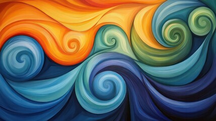 Leinwandbilder - A colorful painting of waves with a blue and green swirl in the middle