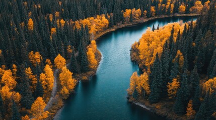 Poster - A river with trees on both sides and a blue sky in the background