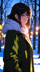 Poster - anime girl in winter coat character illustration cartoon design