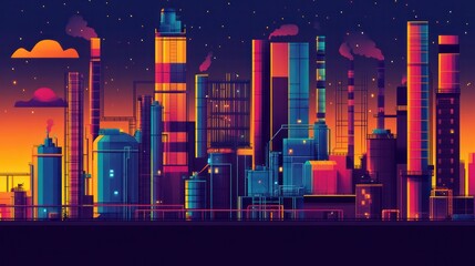 Wall Mural - a city skyline with a colorful sky and a sunset