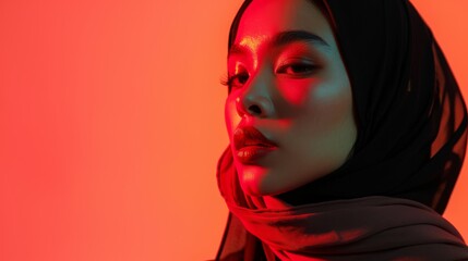 Islamic female model wearing hijab on blank background