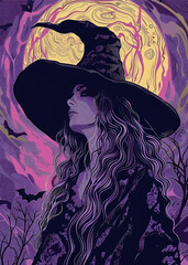 Poster - Mystical witch under full moon