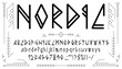 © Buch&Bee - Viking font or Nordic rune type and ethnic Scandinavian typeface, vector Norse epic alphabet. Medieval Viking font with ancient Nordic runes letters of English alphabet in runic script thin typeface