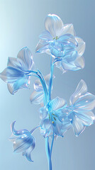 Wall Mural - 3D crystal is transparent of lily flower on a pastel blue background. wallpaper of lily flower