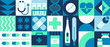 © Rudzhan - Abstract medical banner. Geometric pattern or mosaic tile related to medicine and pharmacy. Poster with medicines, pills, first aid kit and injection syringe. Health Care. Flat vector illustration