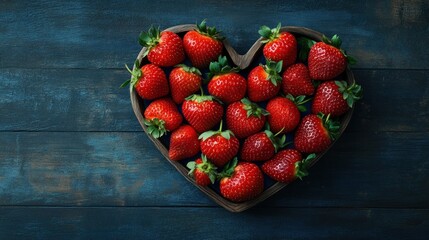 Wall Mural - Heart-Shaped Bowl of Ripe Strawberries