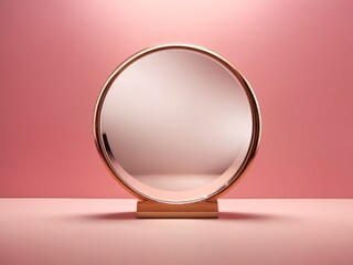 Poster - Round shaped mirror on pink ground 3D Rendering