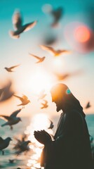 Poster - person praying in the sun