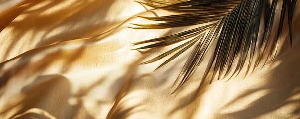 Poster - Palm leaves casting shadows on golden fabric