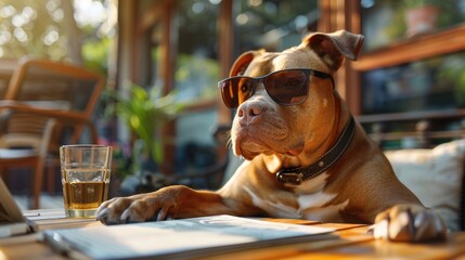 Wall Mural - Canine Executive: A Business-savvy Dog in a Professional Setting