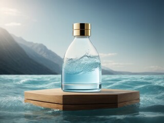 Poster - Water product display podium 3D rendering