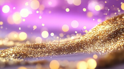 Poster - Golden glitter cascades beautifully against a vibrant purple backdrop, adding a festive touch to the atmosphere.