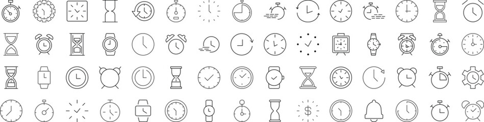 Wall Mural - collection of line icons of clock, alarm clock, hourglass. suitable for books, stores, shops. editab