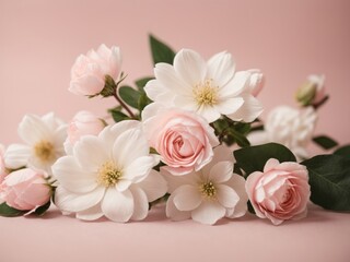 Poster - white flowers on light pink background