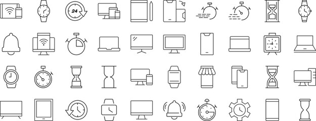 Wall Mural - collection of line signs of timer, clock, computer, phone, smartwatch. suitable for books, stores, s