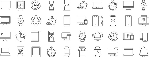 Wall Mural - line signs of timer, clock, computer, phone, smartwatch for advertisement. suitable for books, store