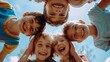 © ASGraphicsB24 - Happy Kids Circle Looking Up at Camera.