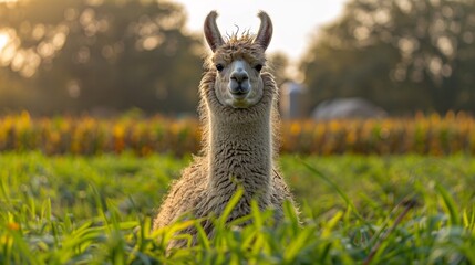 Poster - Fluffy llama standing in a field