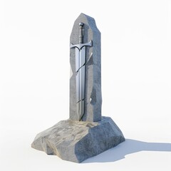 3D Render, Low Poly style of a gravestone with a sword embedded in it, on isolated white background, Generative AI