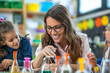 © IMAGINE AI - Teacher and students work together to study test tubes in experiment laboratory class.