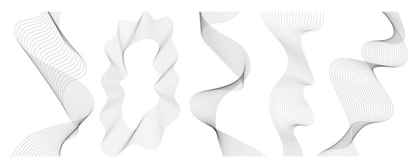 Wall Mural - hand drawn abstract blend line element vector set. aesthetic contemporary stripe line art, wavy, cur