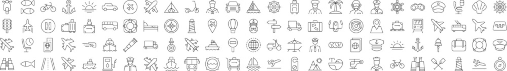 Poster - line signs of tourism, travel, vacation, aviation for adverts. suitable for books, stores, shops. ed