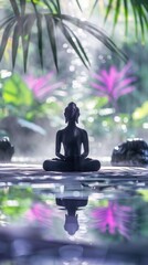 Wall Mural - buddha status on the water wellness stock photo, beautiful, centered,