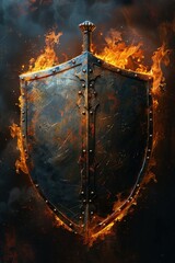 Fiery Shield and Sword - A Symbol of Courage