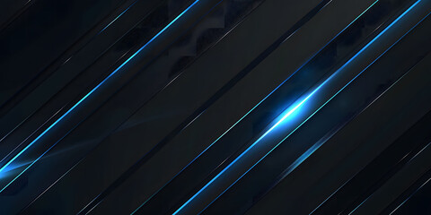 Wall Mural - abstract black background with blue glowing neon lines, featuring futuristic geometric shapes and fl