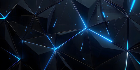 Wall Mural - abstract black background with blue glowing neon lines, featuring futuristic geometric shapes and fl