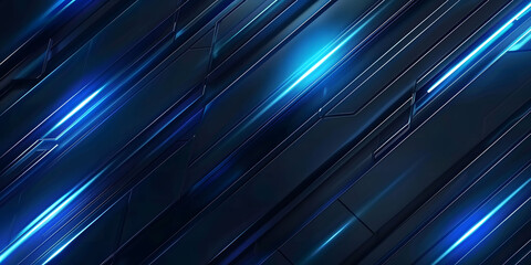 Wall Mural - abstract black background with blue glowing neon lines, featuring futuristic geometric shapes and fl